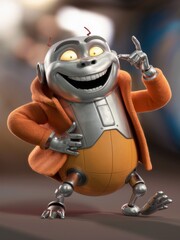 Poster - A cartoon character with a big smile and orange jacket, AI