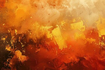 Poster - Abstract painting in warm tones with a blend of orange, yellow, and red, capturing a dynamic and vibrant atmosphere.