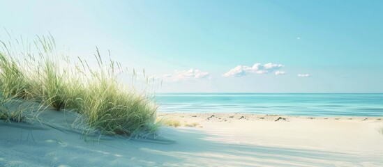 Poster - Summertime seaside scene with a tranquil beach and a clear sky ideal for a copy space image