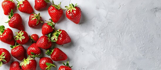 Wall Mural - White background with copy space showcasing ripe strawberries