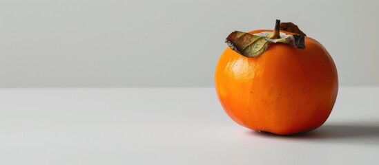 Leinwandbilder - A ripe persimmon displayed on a plain white backdrop with copy space image