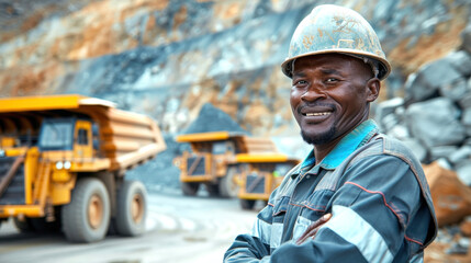 African engineer at work in a rock quarry