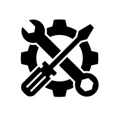 Fix service tools, wrench and screwdriver, repair instruments, simple line icon. Gears logo line black icon collections. Wheel cogwheel vector.