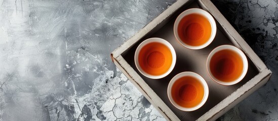 Aufkleber - Tea set in a box against a concrete backdrop with ample copy space image