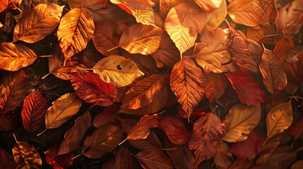Poster - Golden autumn leaves in warm sunlight create a cozy seasonal atmosphere, perfect for fall-themed projects and backgrounds.