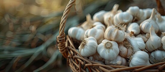 Aufkleber - Close up of garlic in a basket with selective focus inviting copy space image