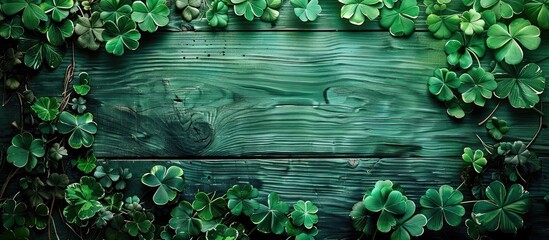 Fototapete - Green St Patrick s Day themed abstract wooden background with copy space image