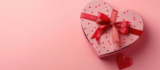 Wall Mural - A heart shaped gift box set against a pink background ideal for showcasing beauty or holiday related products with a Valentine s Day theme Displays copy space image