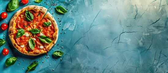 Poster - Template for promoting Restaurants or pizzerias with a mouthwatering margarita pizza on a copy space image
