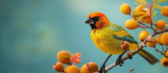 Aufkleber - Exotic bird Ruppell s weaver on a vibrant copy space image