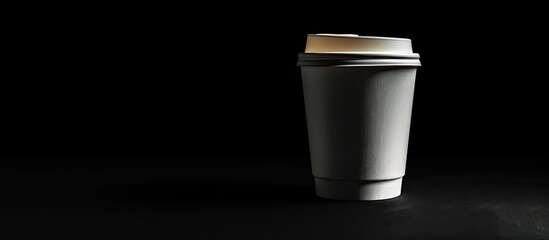Aufkleber - A white takeout coffee cup against a black background creating a stylish and elegant contrast perfect for a copy space image