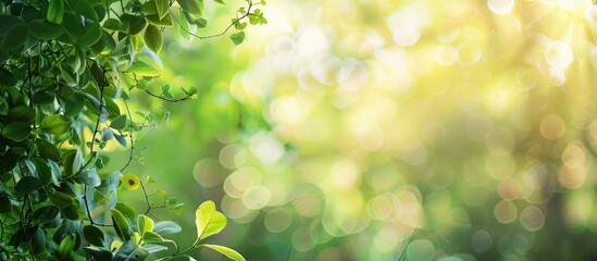 Wall Mural - Blurry background formed by lush greenery under sunlight in a bokeh effect offering a copy space image