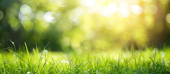 Leinwandbilder - Blurry green grass blades in natural countryside setting with copy space image