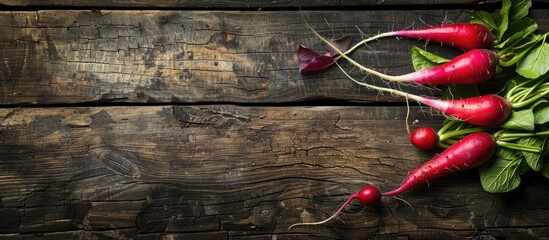 Poster - Horse radish arranged on a rustic wooden table with copy space image