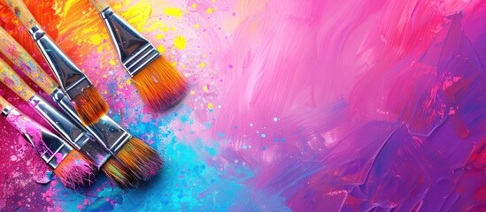 Poster - Colorful paintbrushes on a bright background with a copy space image available