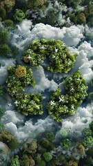 Wall Mural - green recycling symbol formed by trees and clouds - environmental protection and sustainability conc