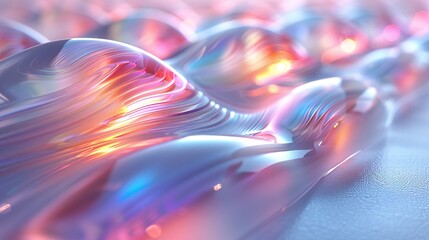 Wall Mural - Abstract Fluid Waveforms with Vivid Colors and Reflective Surfaces in Soft Lighting