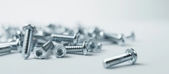 Poster - A cluster of screws set against a white backdrop with depth of field effect offering space for additional content or imagery