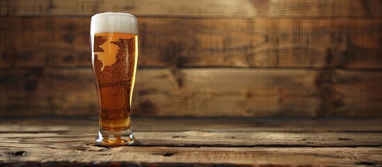 Aufkleber - A clear beer glass on a wooden surface with space for text and a copy space image