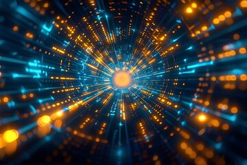 Wall Mural - Light Speed Universe: Futuristic Digital Art. the sensation of traveling at light speed, with streaks of red and blue lights 