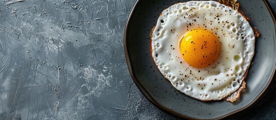 Poster - Close up overhead view of fried eggs on a cooking platter with copy space image