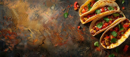 Aufkleber - An appealing arrangement of delicious tacos on a textured table with copy space image