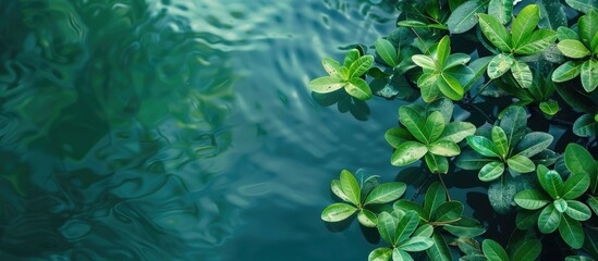 Leinwandbilder - Aquatic plant with green leaves suitable for underwater environments with ample copy space image