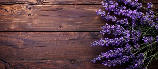 Leinwandbilder - Lavender flowers on a wooden backdrop with copy space image