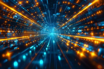 Wall Mural - Light Speed Universe: Futuristic Digital Art. the sensation of traveling at light speed, with streaks of red and blue lights 