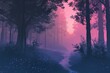 © Rattana - Enchanted Misty Forest: 3D Render in Mystical Theme with Complementary Color Scheme in Flat Design Front View