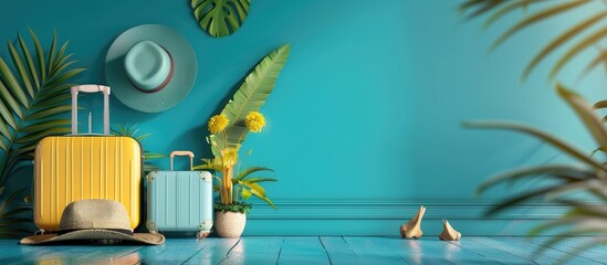 Aufkleber - Travel essentials like luggage and suitcase are vital for summer vacations perfect for this copy space image