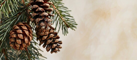 Poster - Spruce branch with fir cones featuring a copy space image