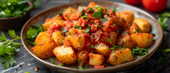 Wall Mural - Delectable Herb-Garnished Roasted Potatoes on a Platter