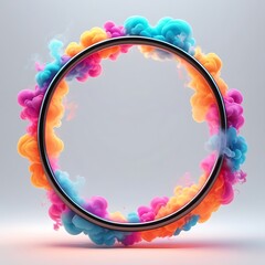 Wall Mural - Colorful smoke ring with neon lights surrounding it, frame for writing or photo