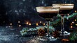 © Oksana Smyshliaeva - Festive Holiday Espresso Martinis with Sparkling Glitter and Pine Decor