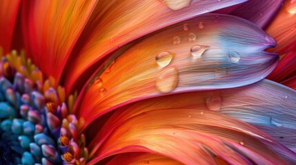 Wall Mural - macro floral explosion extreme closeup of vibrant textured flower petals bursting with color intricate details and saturated hues create a mesmerizing abstract botanical composition