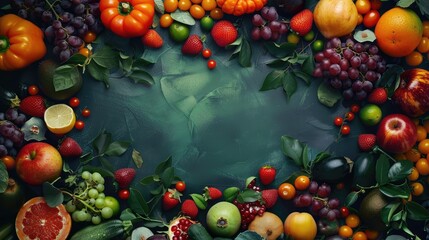 Canvas Print - Fruits Vegetables Frame Background Freshness. Generative AI