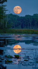 Wall Mural - Full Moon Reflection Over Still Water