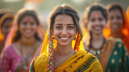 a group of women wearing saris and smiling