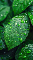 Canvas Print - Dewy Green Leaves Macro Photography