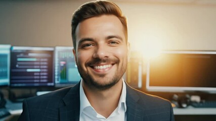Poster - Portrait of a happy programmer or engineer