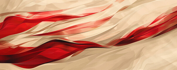 Poster - Abstract background with stripes of red and white in the style of digital painting. Abstract composition of light brown and dark beige, flowing lines, monochrome shadows, soft edges, and layered textu