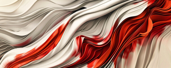 Poster - Abstract background with stripes of red and white in the style of digital painting. Abstract composition of light brown and dark beige, flowing lines, monochrome shadows, soft edges, and layered textu