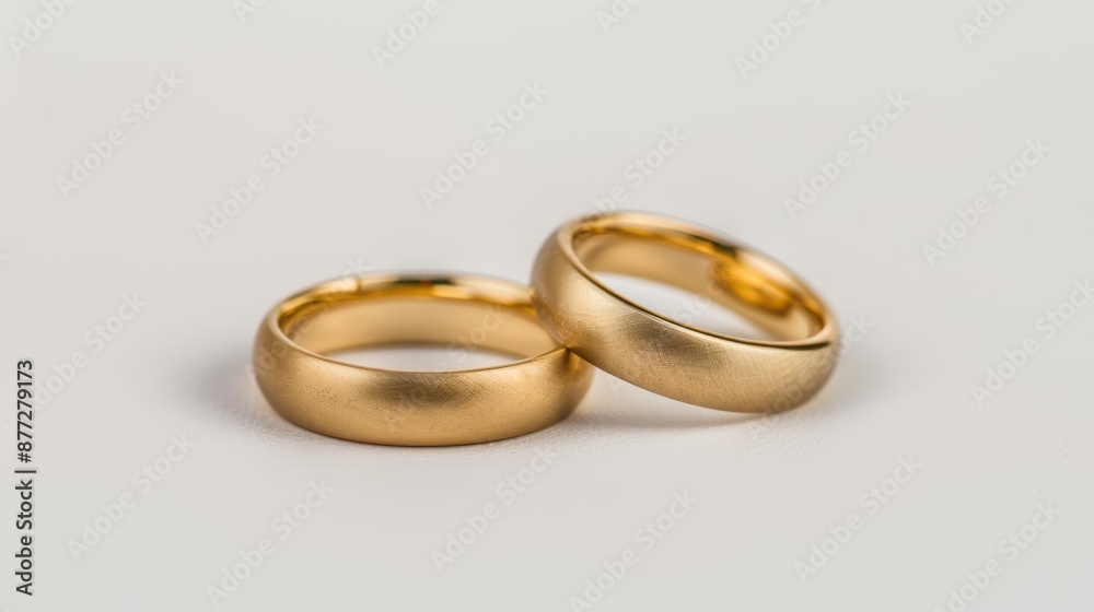 Golden Wedding Rings on White Background Close-up of two golden wedding ...