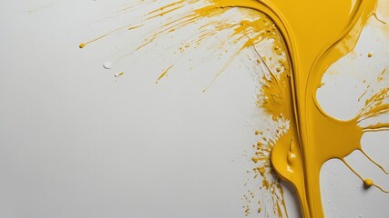 Poster - yellow paint abstract on plain white background for banner background copy space