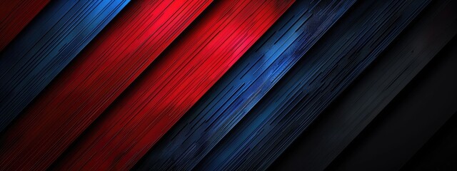 Wall Mural - Blue red and black background with diagonal lines, metallic texture, futuristic style. Abstract design for corporate designs. flat lay