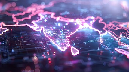 Poster - Glowing Futuristic Technological Map of India for Indian Independence Day Celebrations Background Banner Wallpaper Illustration Digital Connectivity Innovation and Progress in the Nation Concept Image
