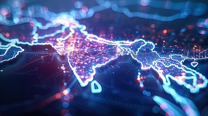 Poster - Illuminated Outline of India with City Lights for Indian Independence Day Celebrations Stock Photo