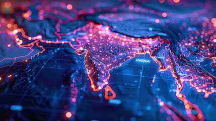 Poster - Illuminated Map of India for Indian Independence Day Celebration Background - Technology, Innovation, and Progress Concept
