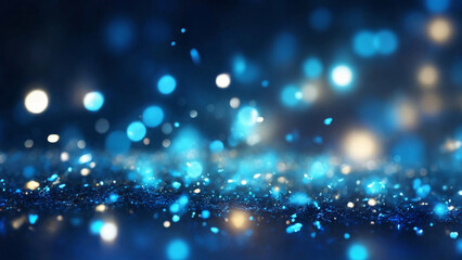 Wall Mural - blue glitter bokeh background with white sparkles